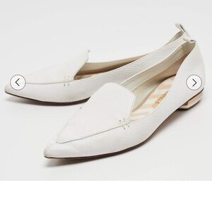 NICHOLAS KIRKWOOD Beya WHITE POINTED TOE GRAINED LEATHER LOAFERS Metallic Heel